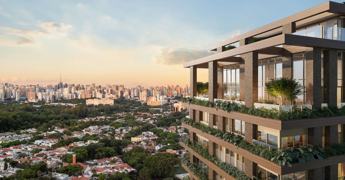 Perspectiva aérea da vista do triplex